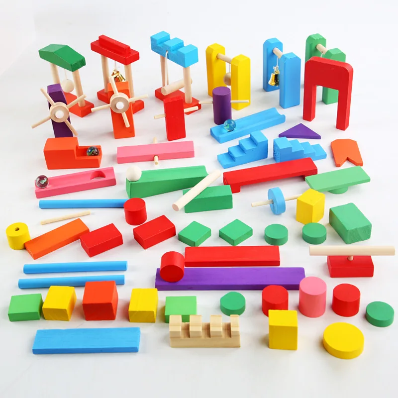 Woodworking Domino - Montessori mainan Domino pelangi kayu, aksesoris