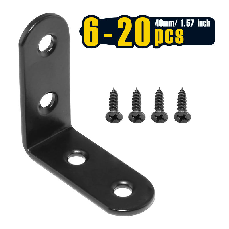 Woodworking Joint - 6-20 Buah Braket Sudut Hitam L,
